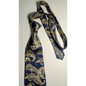 Disney Mickey Mouse Paisley Silk Tie Navy Blue Gold Tan Made in USA Mens Necktie